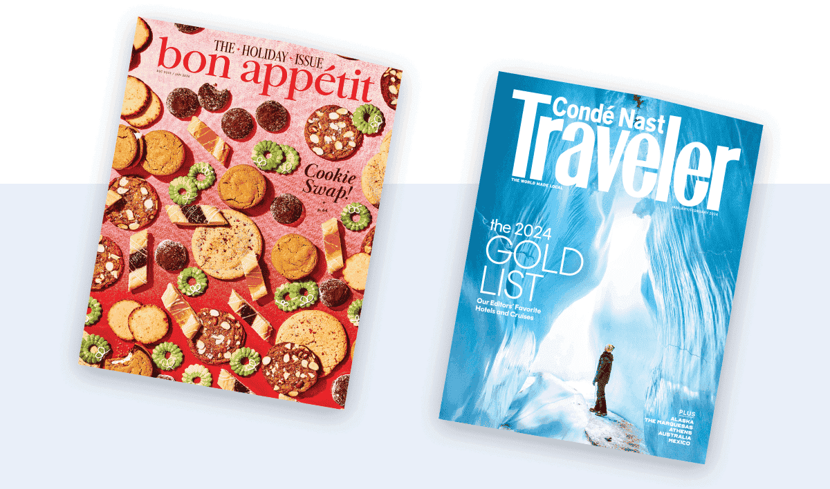 Condé Nast Traveler and Bon Appétit covers.