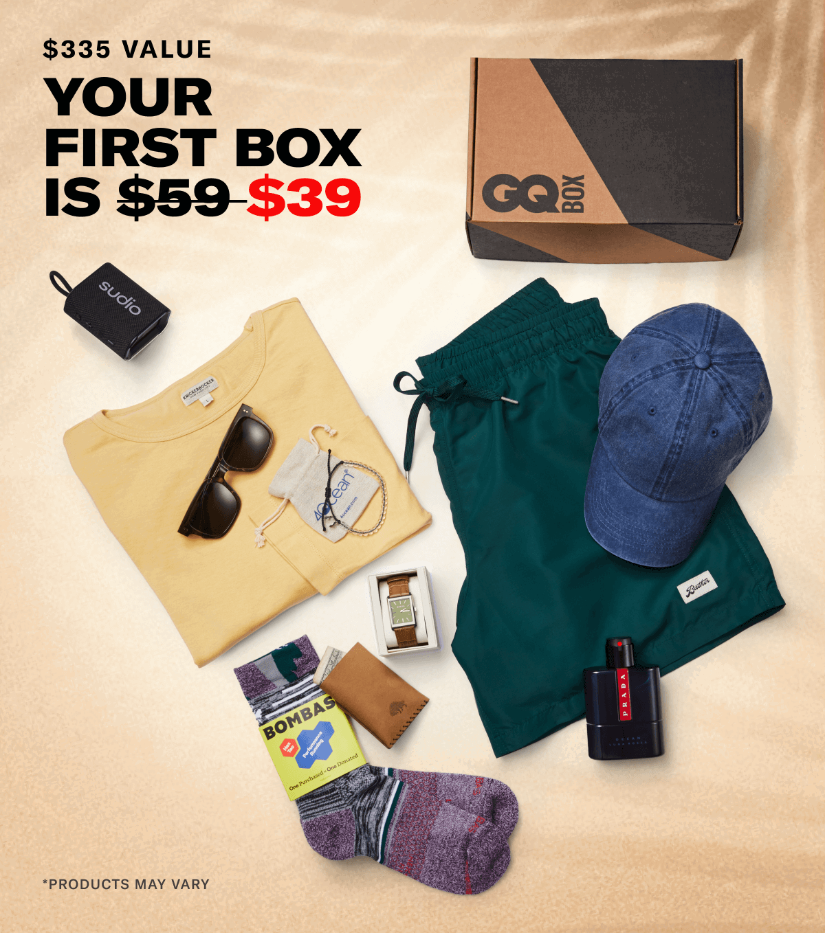 \\$335 value. Your first box is \\$39. Products may vary. All of the current Summer Box content spread out in the floor.