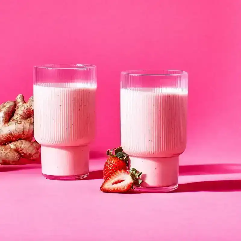 Two glasses of Creamy Strawberry-Ginger Smoothie