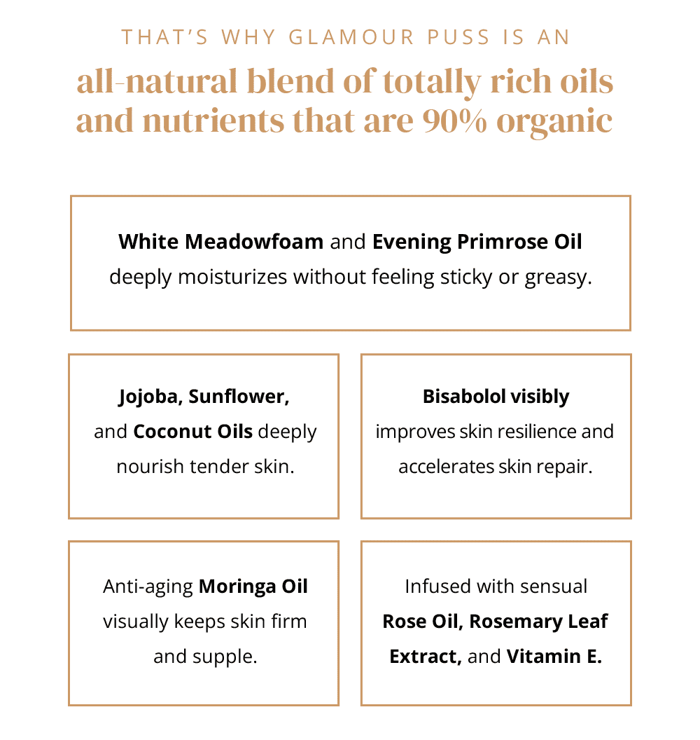 That's why Glamour Puss is an all-natural blend of totally rich oils