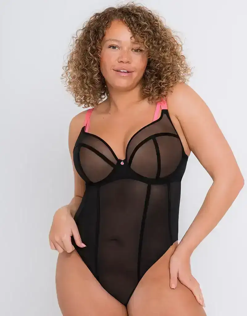 Curvy Kate Elementary Plunge Bodysuit Black/Pink