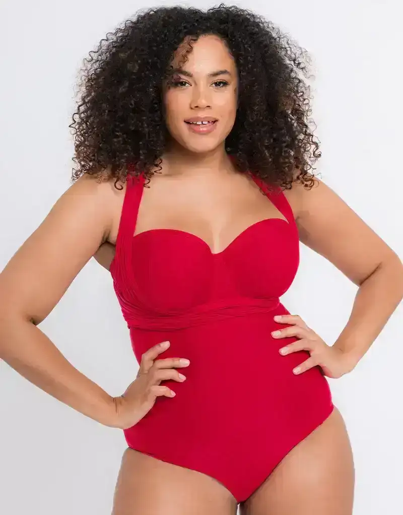 Curvy Kate Wrapsody Bandeau Swimsuit Red