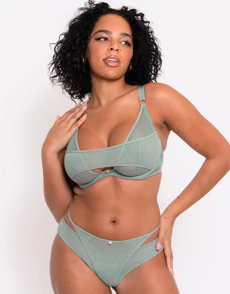 Scantilly Peep Show Deep Plunge Bra Sage Green