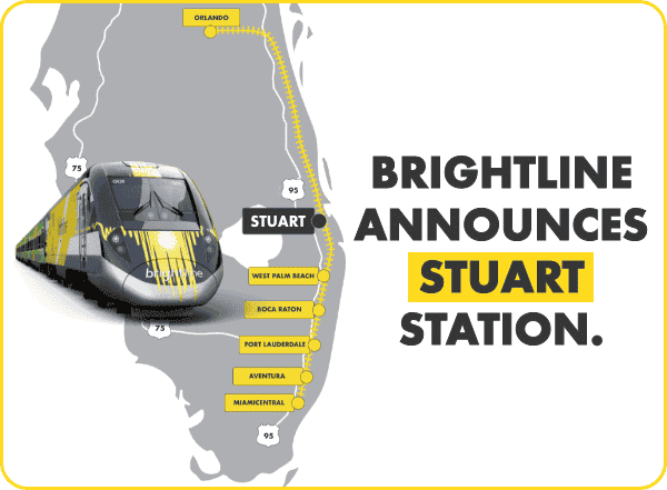 Brightline announces new Stuart station. Map of Brightline's station locatitons including Stuart. 