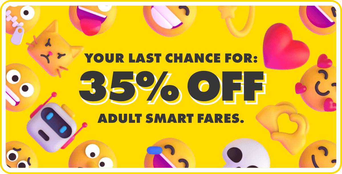 World Emoji Day: 35% off Adult SMART Fares.