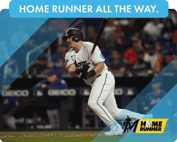 Home runner all the way. Miami Marlins player hitting a homerun.