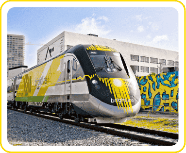 Image of Brightline train on the tacks. 