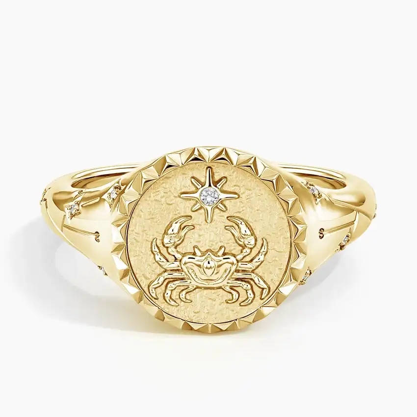 Cancer Zodiac Diamond Signet Ring