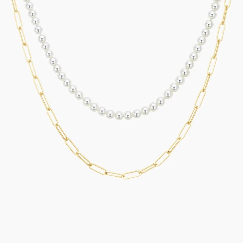 The Dreamer Pearl and Paperclip Chain Necklace Set