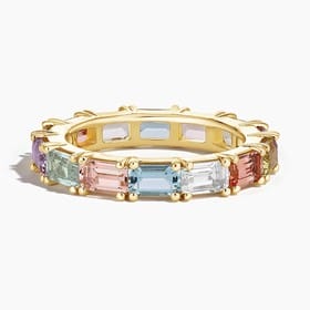 18K YELLOW GOLD PASTEL EMERALD-CUT MULTI COLORED GEMSTONE RING