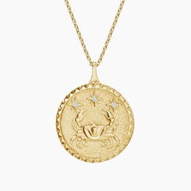 14K YELLOW GOLD CANCER ZODIAC DIAMOND PENDANT