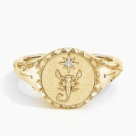 14K YELLOW GOLD SCORPIO ZODIAC DIAMOND SIGNET RING