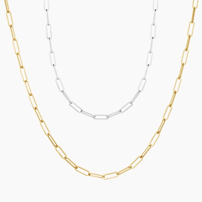 Mixed Metal Paperclip Chain Necklace Set