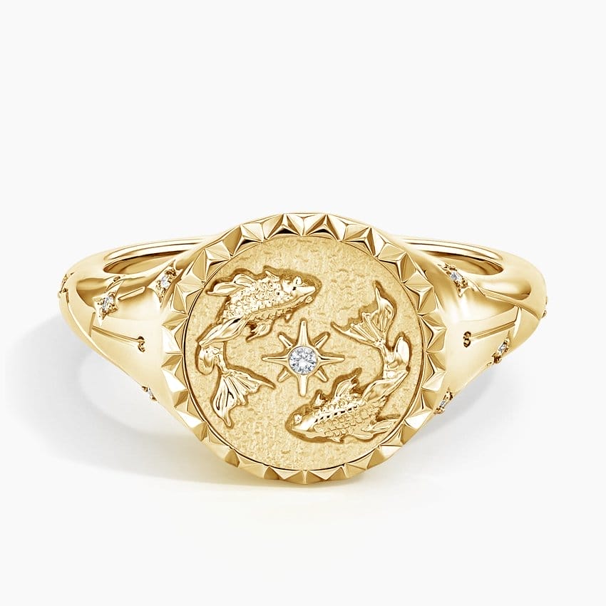 Pisces Zodiac Diamond Signet Ring