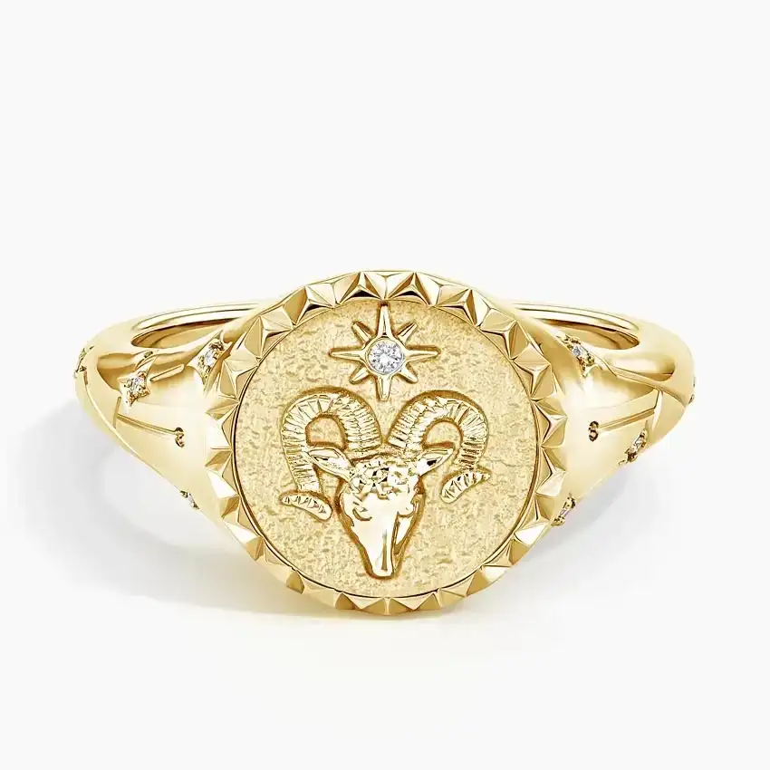 Aries Zodiac Diamond Signet Ring