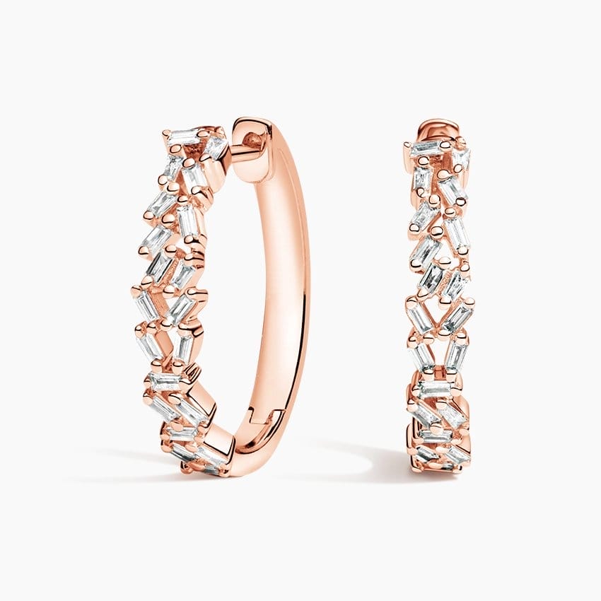 Baguette Diamond Cluster Hoop Earrings