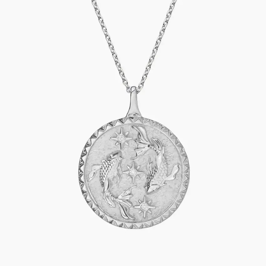 14K WHITE GOLD PISCES ZODIAC DIAMOND PENDANT