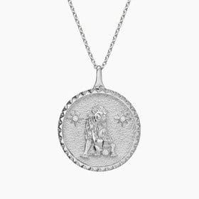 14K WHITE GOLD LEO ZODIAC DIAMOND PENDANT