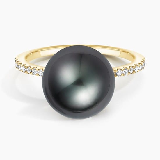 18K YELLOW GOLD DEBUTANTE BLACK CULTURED PEARL AND DIAMOND COCKTAIL RING