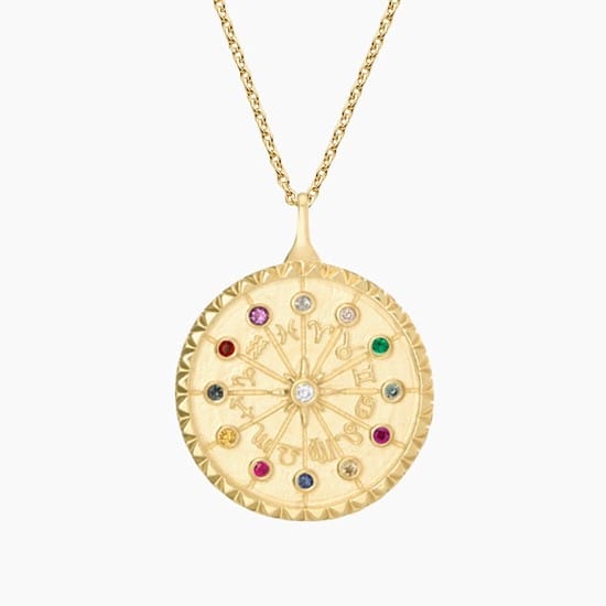 14K YELLOW GOLD ZODIAC FORTUNE WHEEL PENDANT