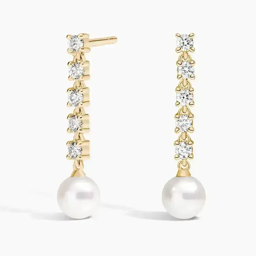 Cultured Pearl and Lab Diamond Tennis Earrings 