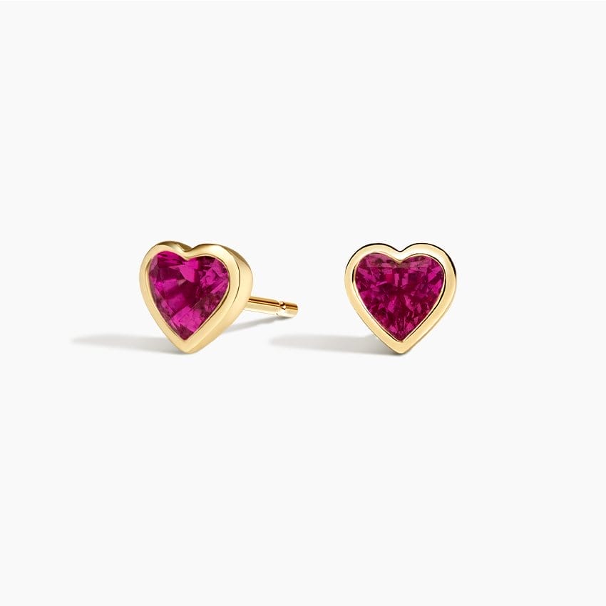 Heart Shaped Lab Pink Sapphire Bezel Stud Earrings