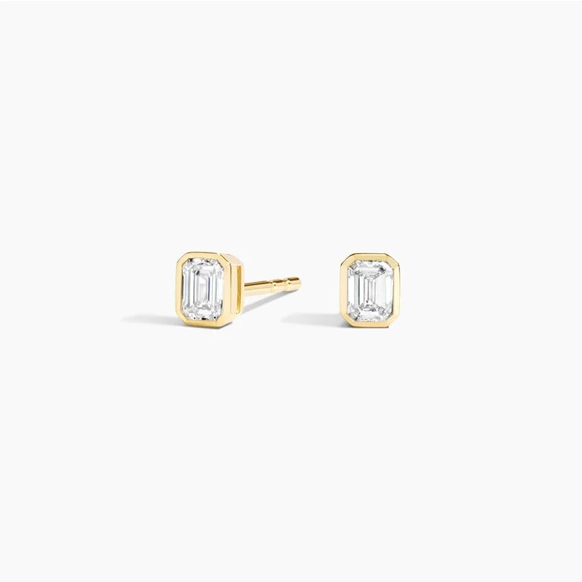  Emerald Cut Lab Diamond Bezel Stud Earrings