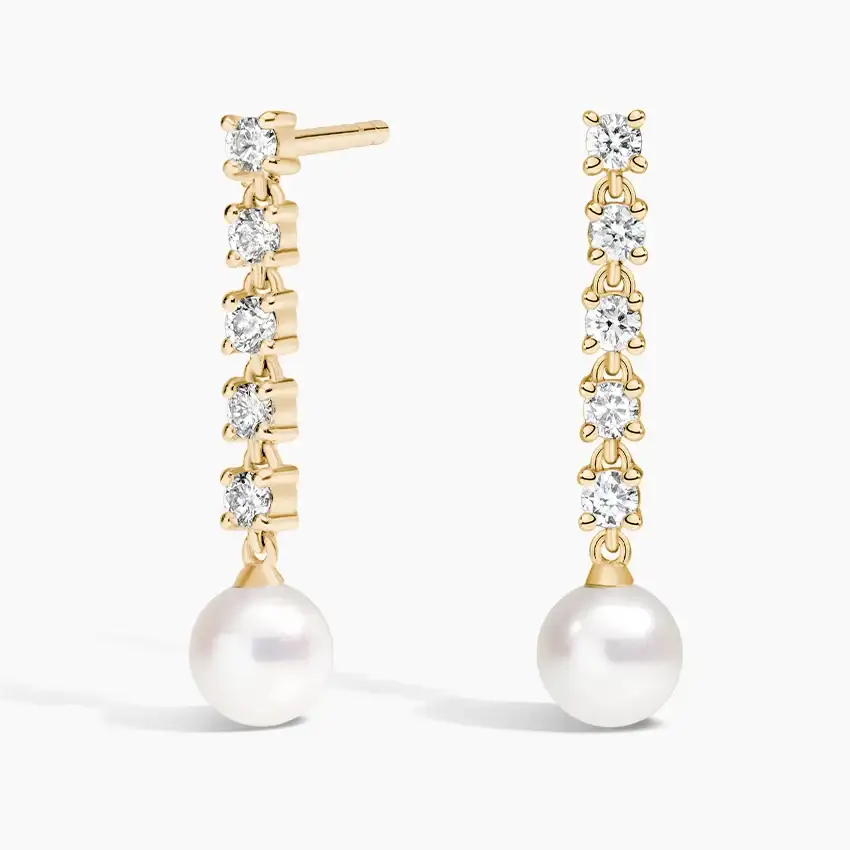 Cultured Pearl and Lab Diamond Tennis Earrings