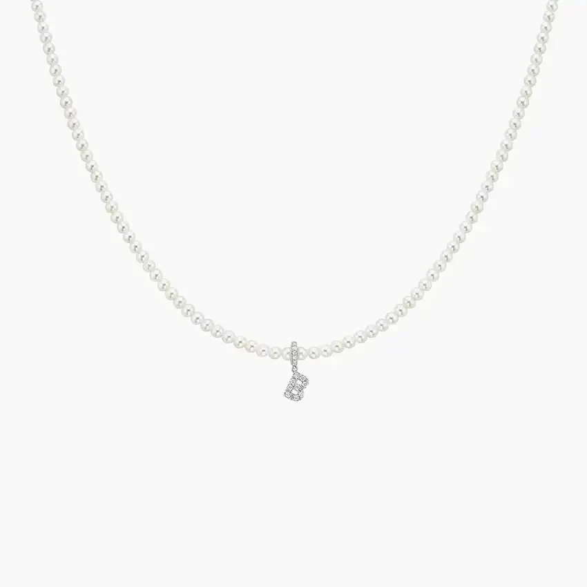 Cultured Pearl and Diamond Initial Necklace