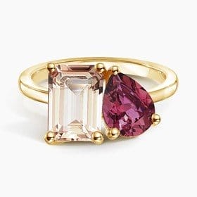 18K YELLOW GOLD TOI ET MOI MORGANITE AND PINK TOURMALINE COCKTAIL RING