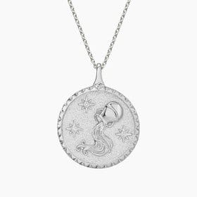 14K WHITE GOLD AQUARIUS ZODIAC DIAMOND PENDANT