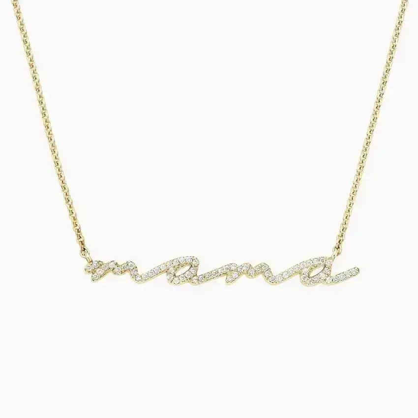 Script Mama Diamond Pendant Necklace