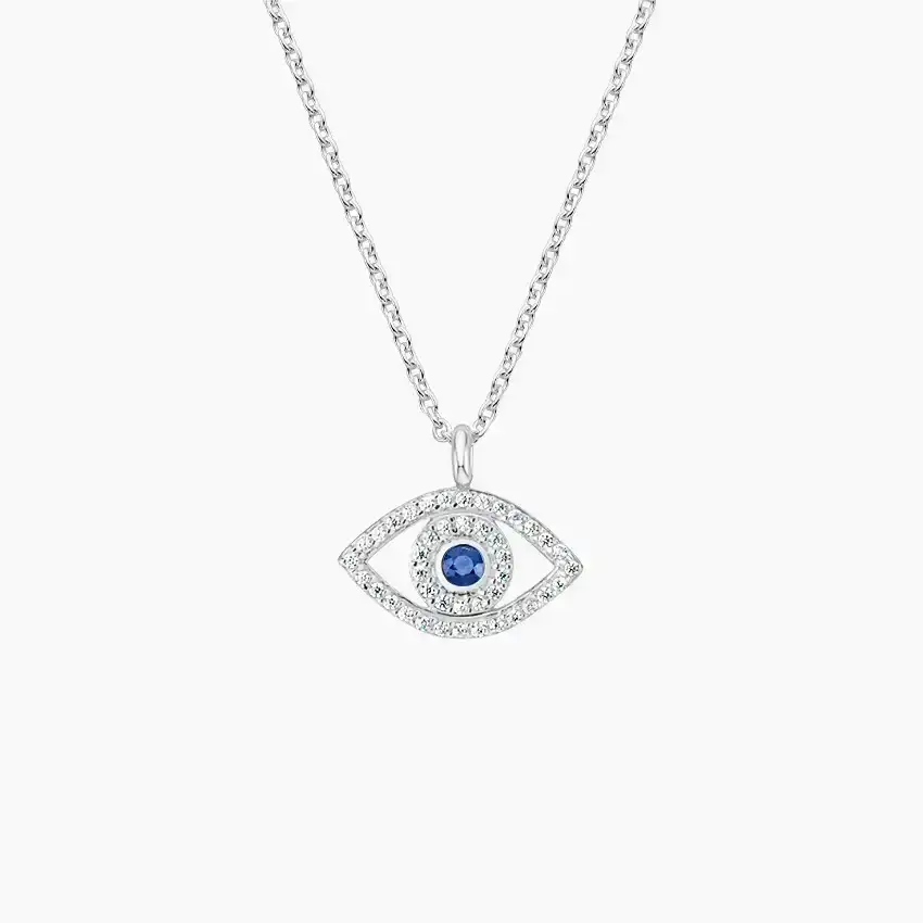 SILVER EVIL EYE SAPPHIRE AND DIAMOND PENDANT