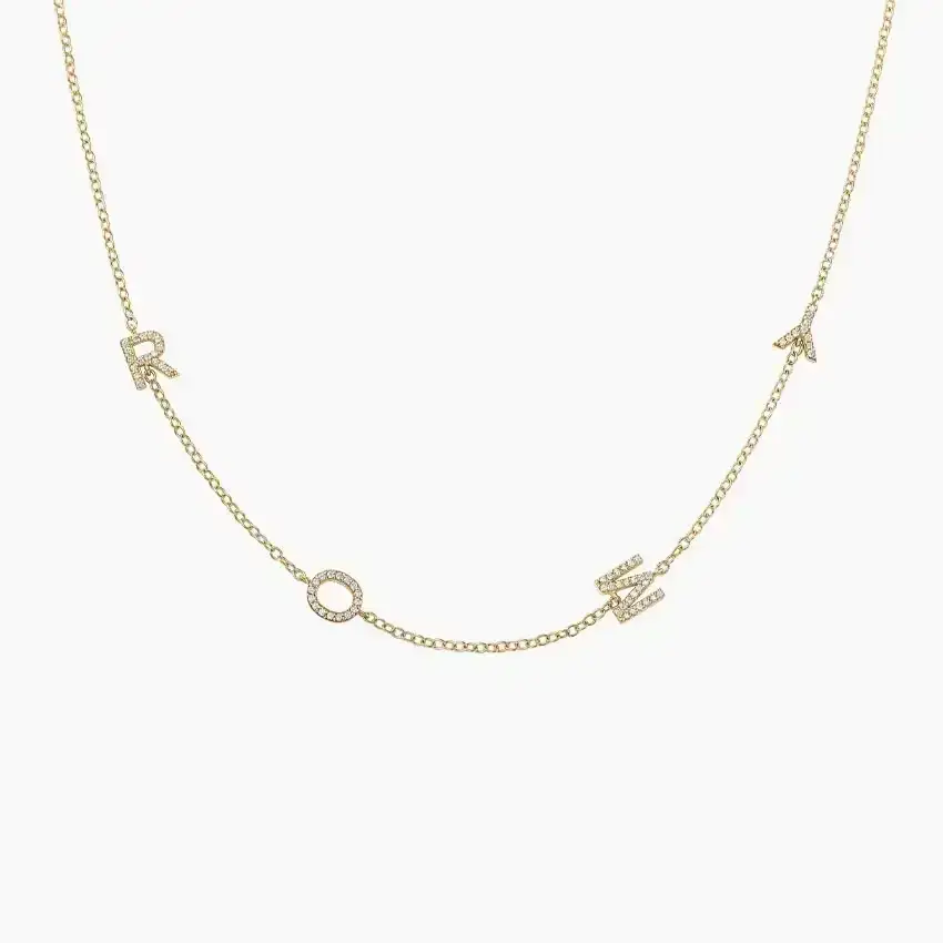 14K YELLOW GOLD INITIAL DIAMOND STRAND NECKLACE