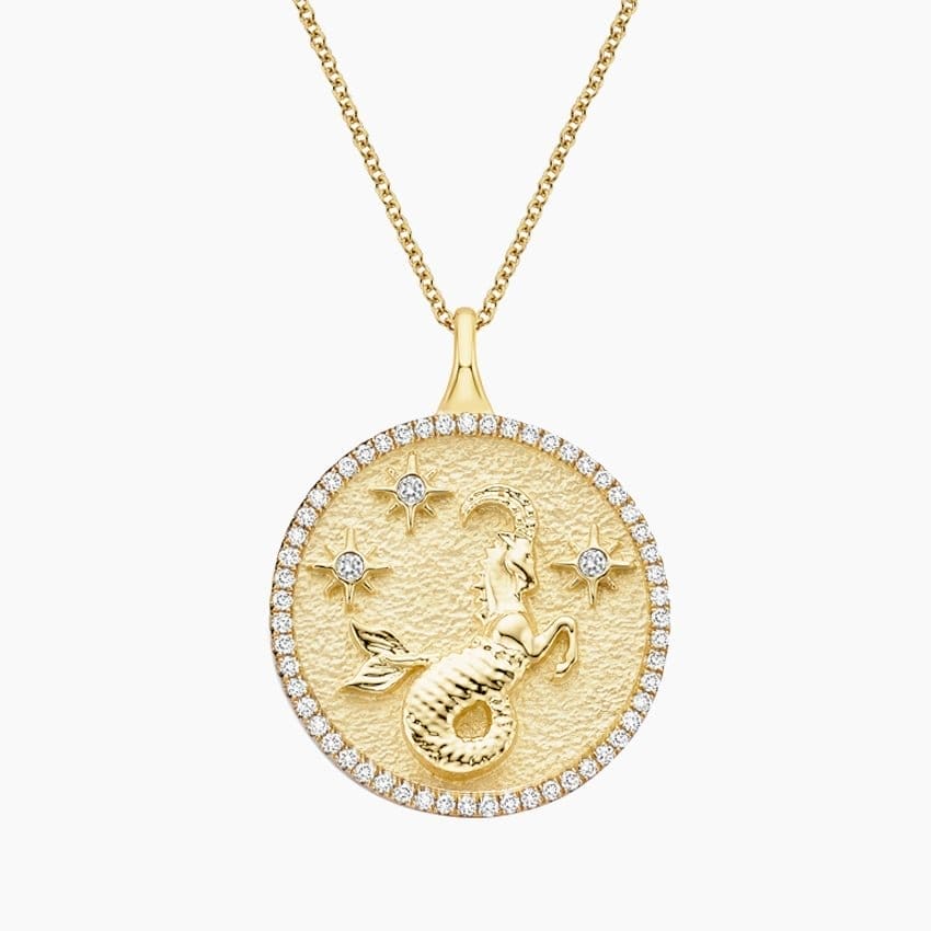 14K YELLOW GOLD LUXE CAPRICORN ZODIAC PAVÉ PENDANT