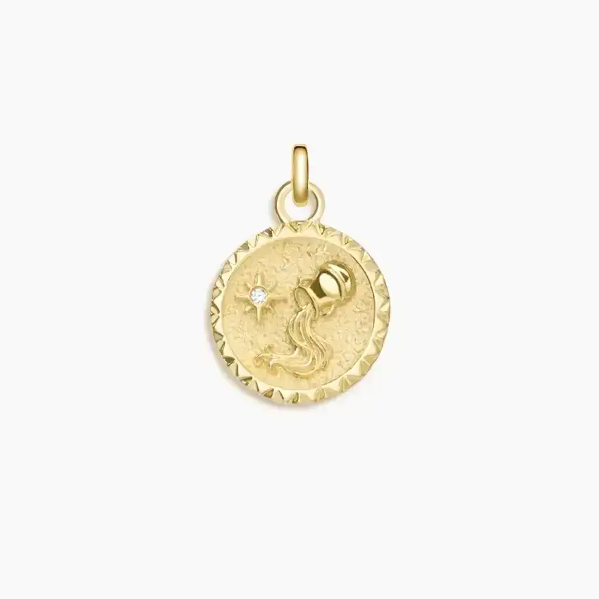 14K YELLOW GOLD AQUARIUS ZODIAC DIAMOND CHARM