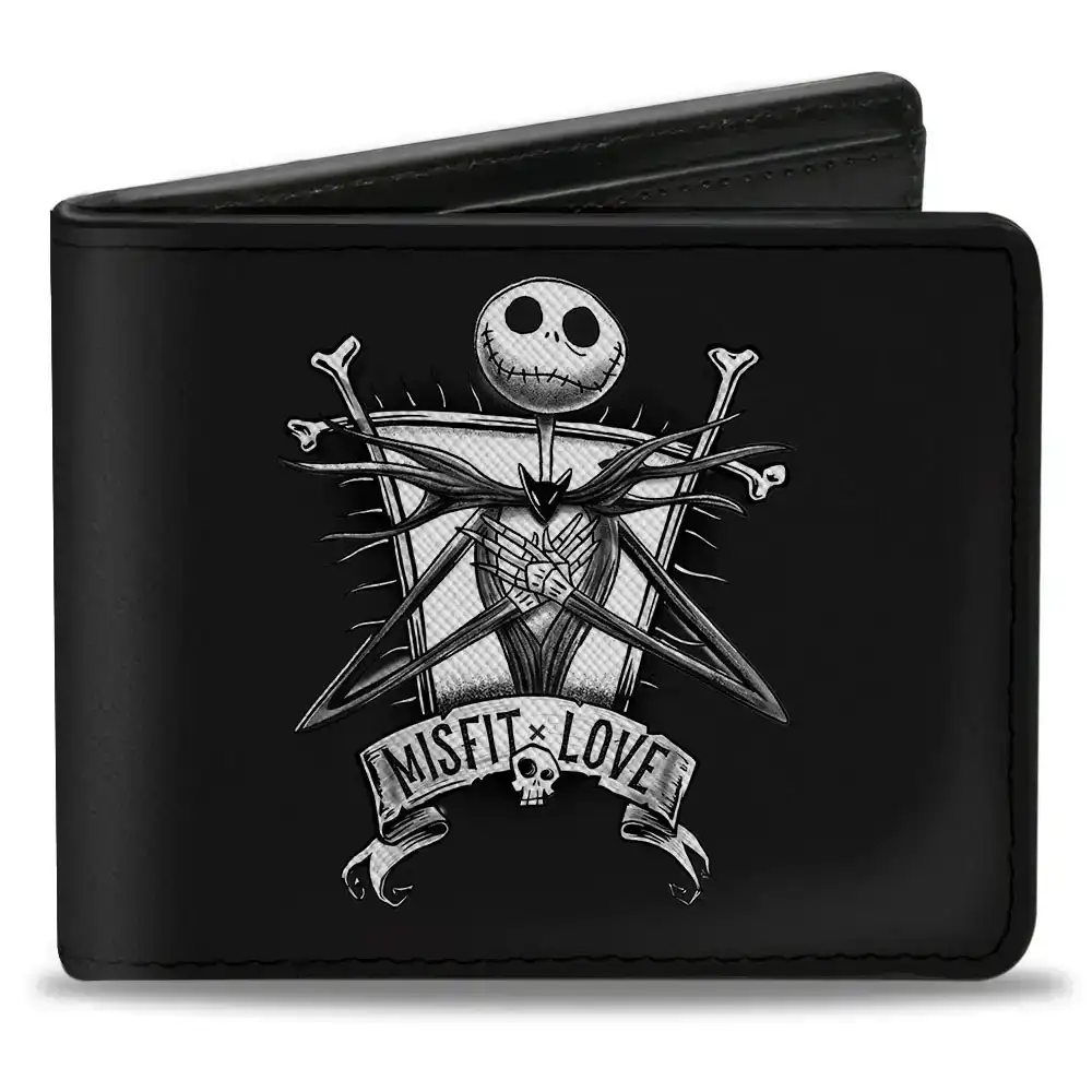 Image of Bi-Fold Wallet - A Nightmare Before Christmas MISFIT LOVE Jack and Sally Poses Black Grays