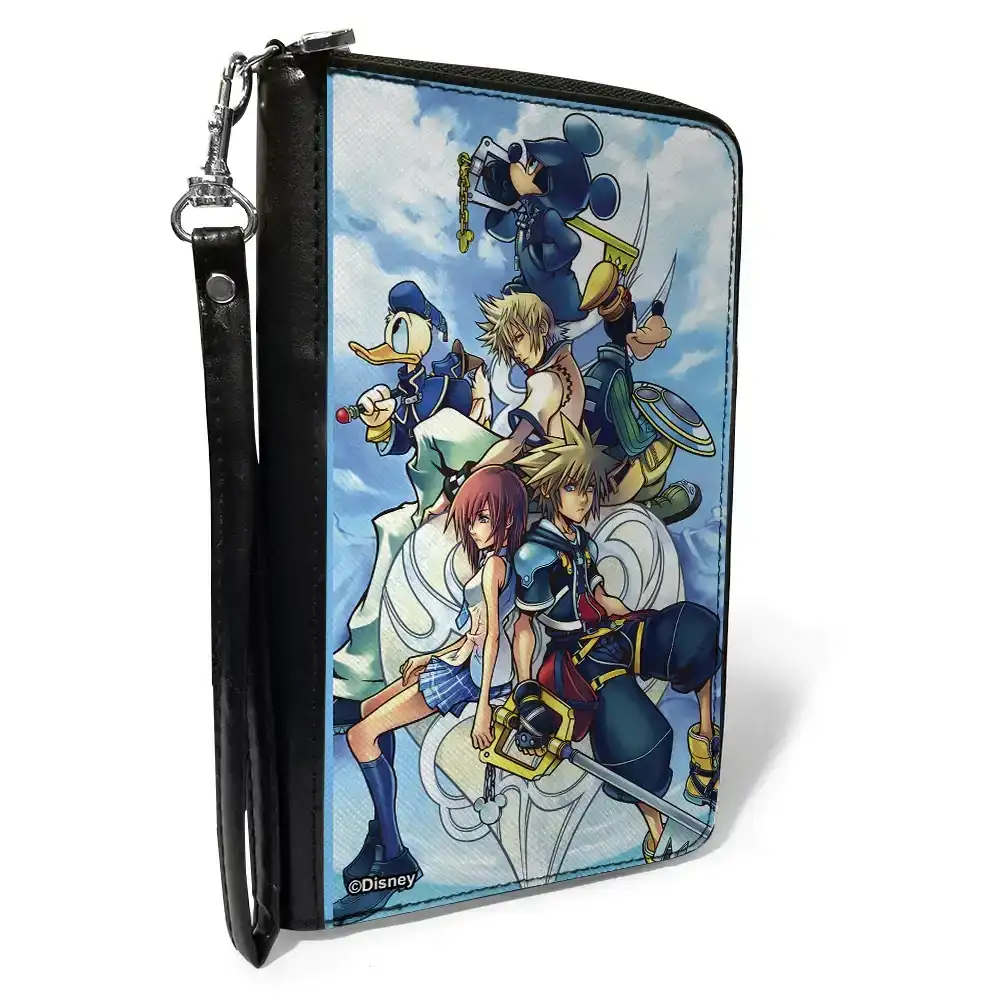 Image of PU Zip Around Wallet Rectangle - KINGDOM HEARTS 6-Character Group Pose Clouds Blues