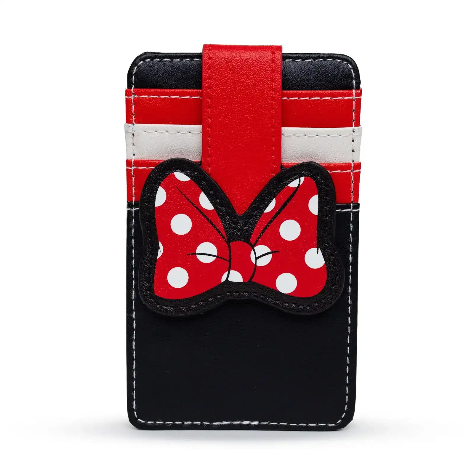 Image of Disney Wallet, Character Wallet ID Card Holder, Minnie Mouse Bow Red Black White, Vegan Leather