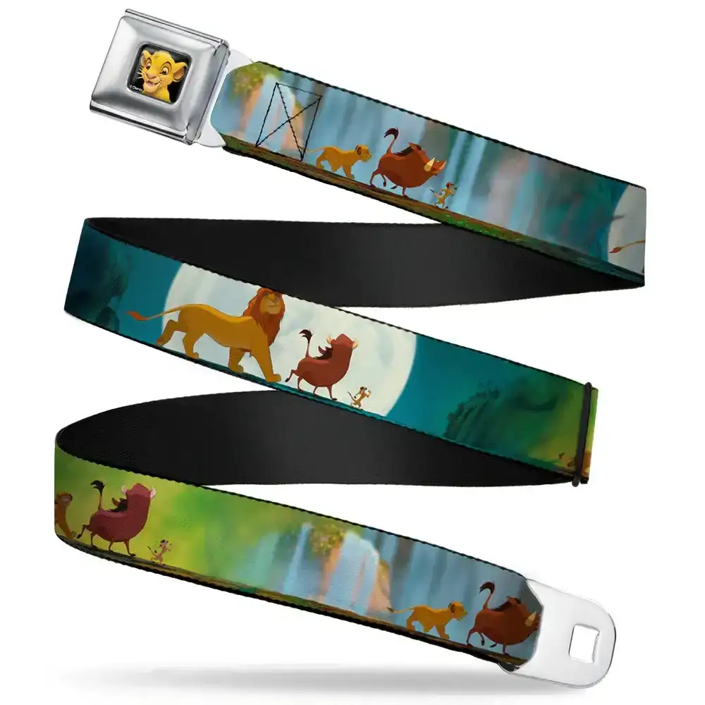Image of Simba2 CLOSE-UP Full Color Seatbelt Belt - Lion King Simba, Pumba & Timon Growing Up Webbing