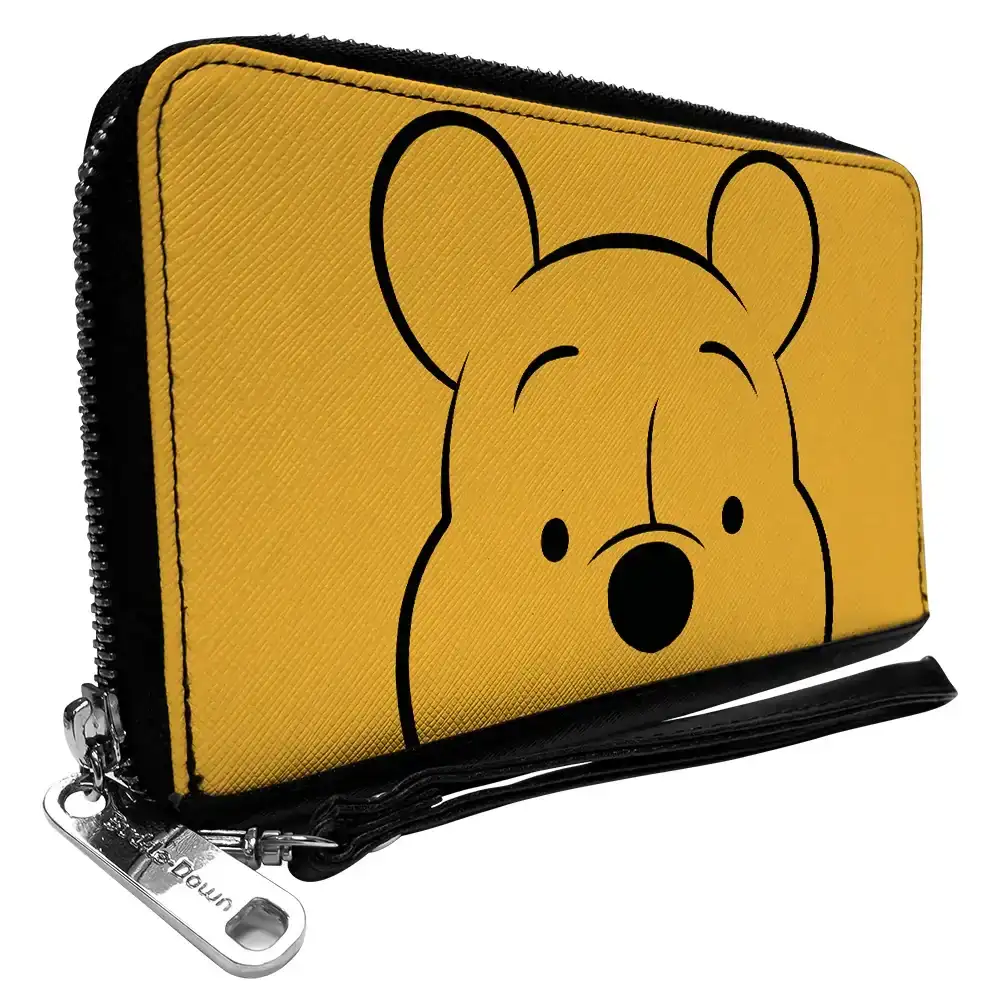 Image of Women's PU Zip Around Wallet Rectangle - Winnie the Pooh Eyes Close-Up Yellow Black