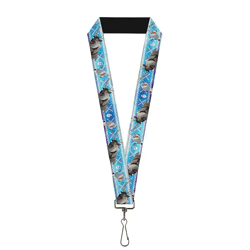 Image of Lanyard - 1.0" - Frozen Olaf & Sven Pose Olaf Stitch Blues White Red
