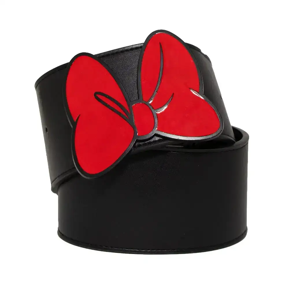Image of Minnie Mouse Red Bow Cast Buckle - Black PU Strap Belt
