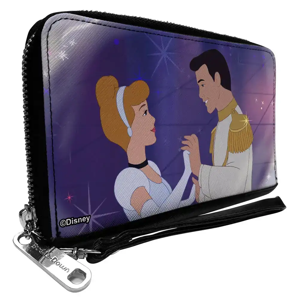 Image of PU Zip Around Wallet Rectangle - Cinderella & Prince Ball Scene + Crown Icon Purples/White