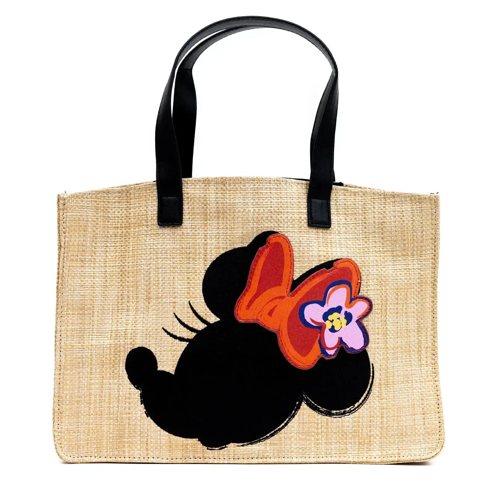 Image of Disney Bag, Small Tote, Minnie Mouse Embroidered Bow, Raffia Straw