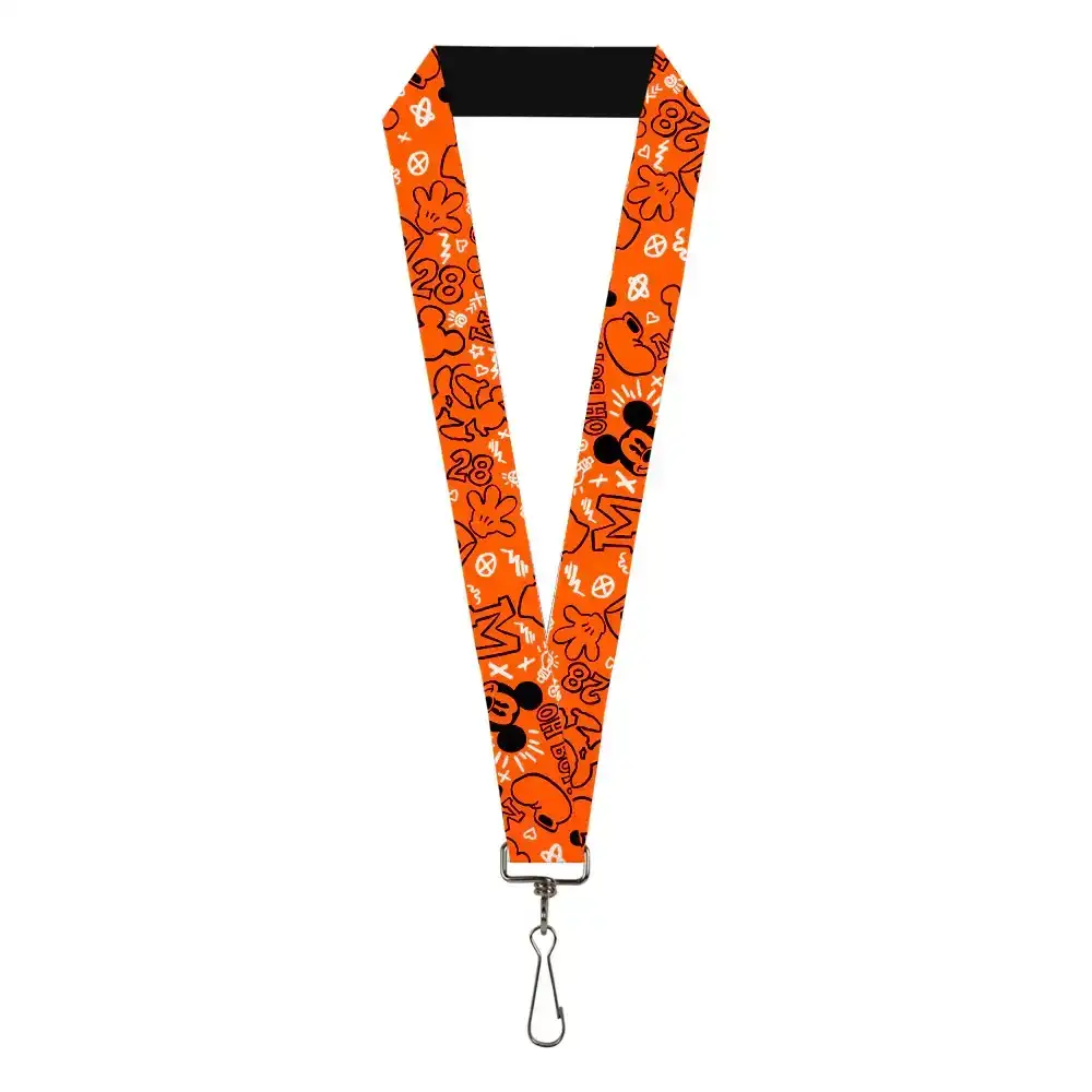 Image of Lanyard - 1.0" - Mickey Mouse Icon Doodles Collage Orange Black White