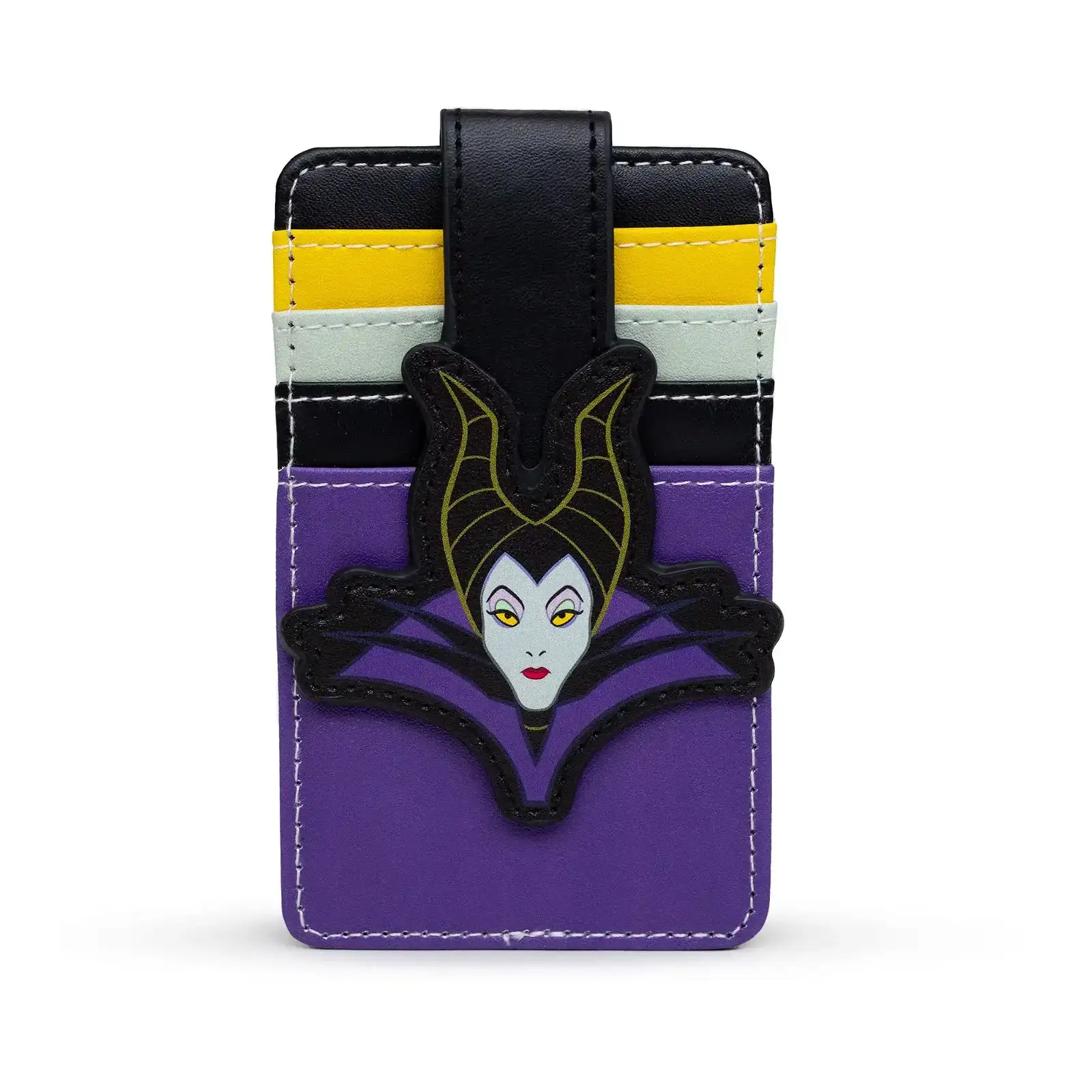 Image of Disney Wallet, Character Wallet ID Card Holder, Sleeping Beauty Villain Maleficent Face Multi Color, Vegan Leather