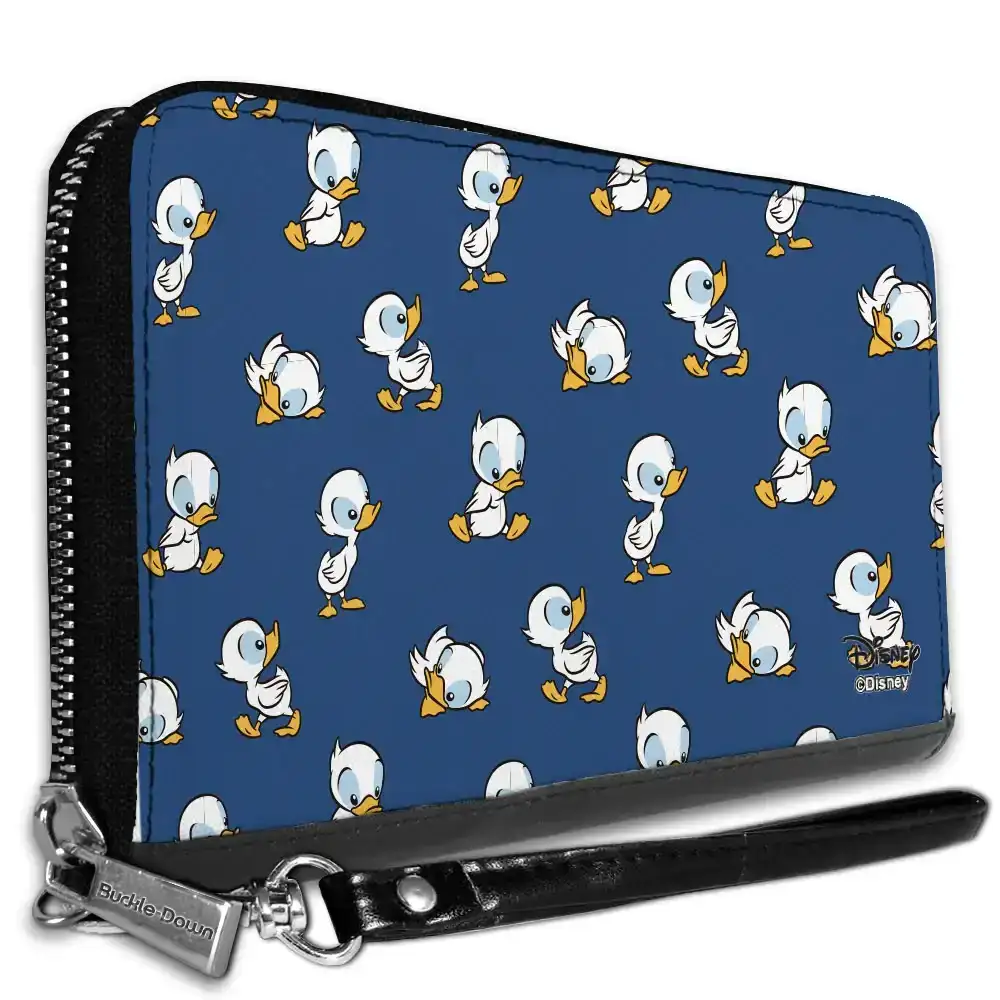 Image of Women's PU Zip Around Wallet Rectangle - Lilo & Stitch Duckling Poses Scattered Blue