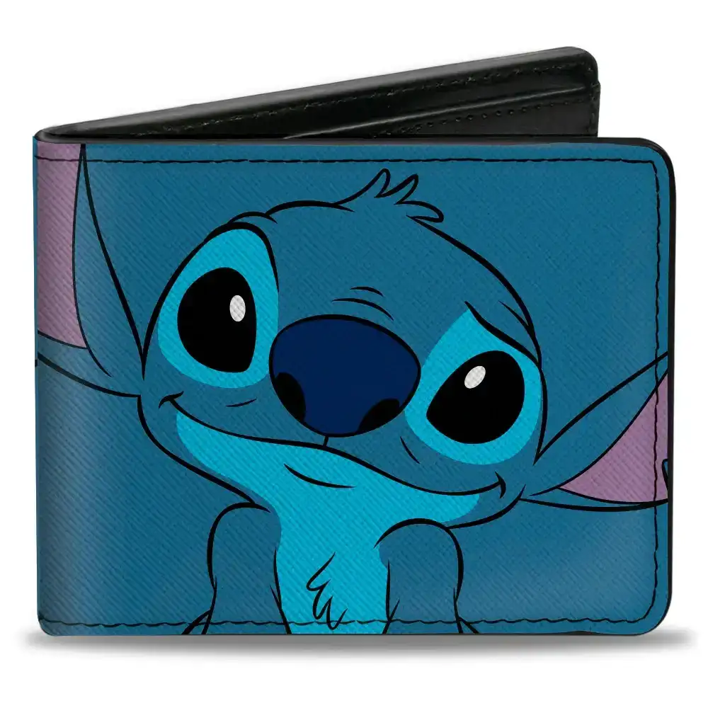 Image of Bi-Fold Wallet - Lilo and Stitch Stitch Smiling Pose CLOSE-UP Blues