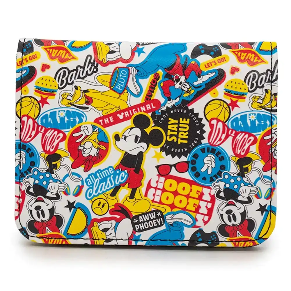 Image of Wallet ID Fold Over - Disney The Sensational Six Poses and Icons Collage White Multi Color